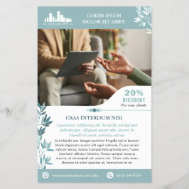 Calm Teal Leaves Wellness Promo Small Business Flygblad