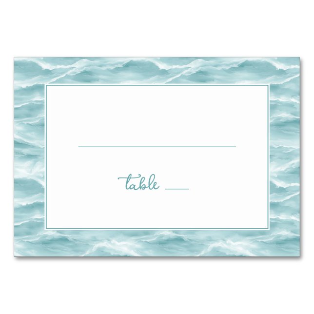 Calm Turquoise Nautical Wave Border Bordsnummer (Framsidan)
