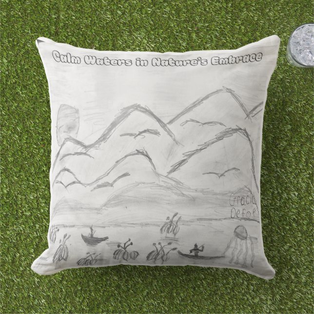 'Calm Waters in  Nature's Embrace' Throw Pillow Kudde (Gräs)