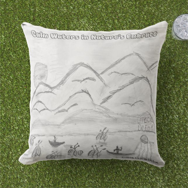 'Calm Waters in  Nature's Embrace' Throw Pillow Kudde (Gräs)
