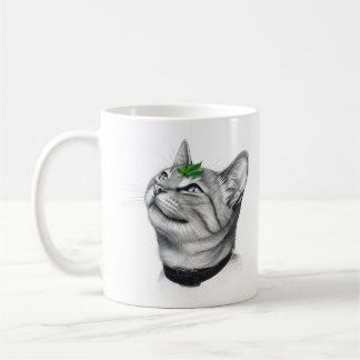 Calm White Minimal Cat Leaf Aesthetic Drawing pfp Kaffemugg