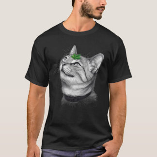 Calm White Minimal Cat Leaf Aesthetic Drawing pfp T Shirt