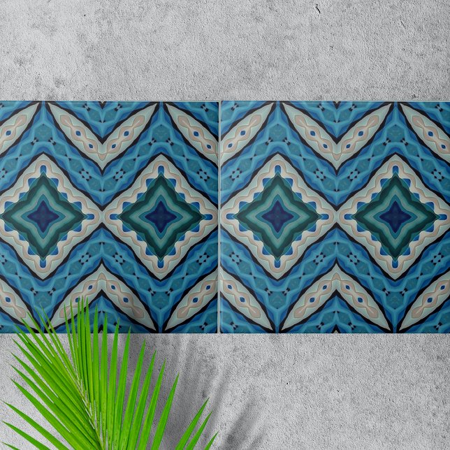 Calming Blue and Beige Mosaic Geometric Mönster Kakelplatta (Skapare uppladdad)