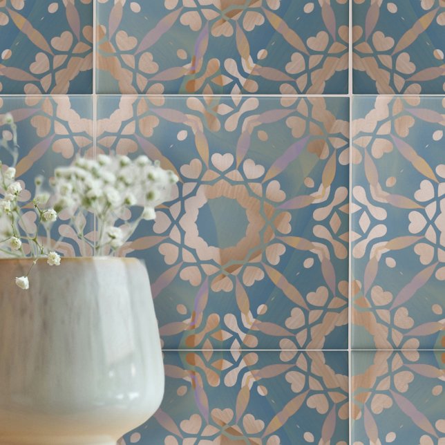 Calming Blue Beige White Distress Geometric Kakelplatta (Skapare uppladdad)