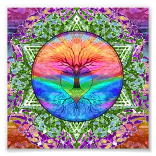 Calming Livets träd i Rainbow Färg Fototryck