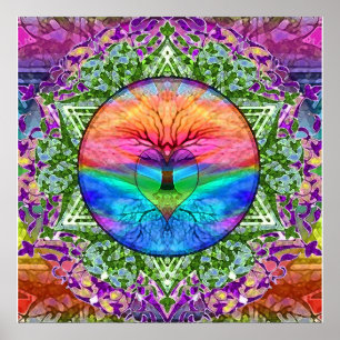 Calming Livets träd i Rainbow Färg Poster