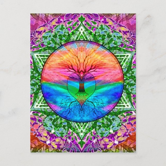 Calming Livets träd i Rainbow Färger Vykort (Framsida)