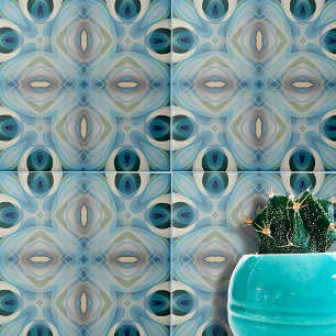 Calming Soft Blue och Indigo Geometric Mönster Kakelplatta