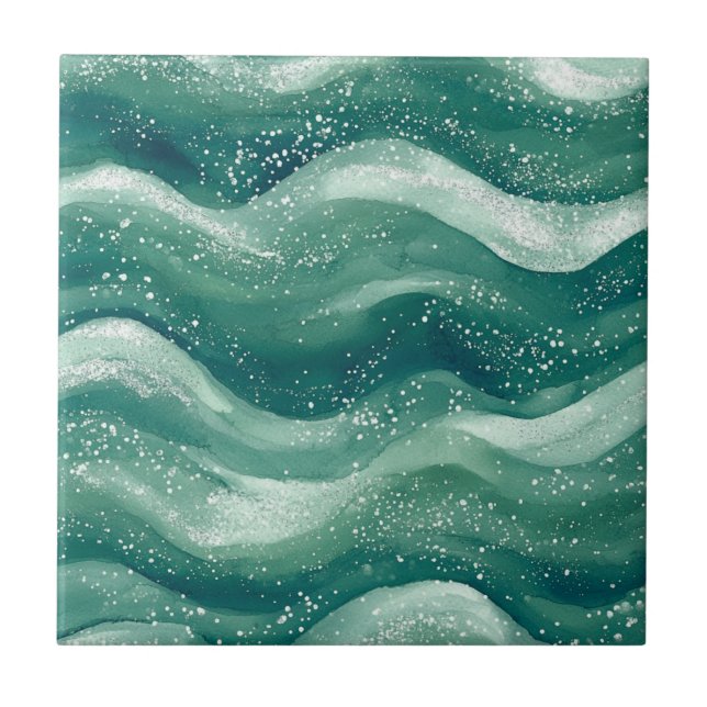 Calming Teal Watercolor Ocean Wave Art Kakelplatta (Framsidan)