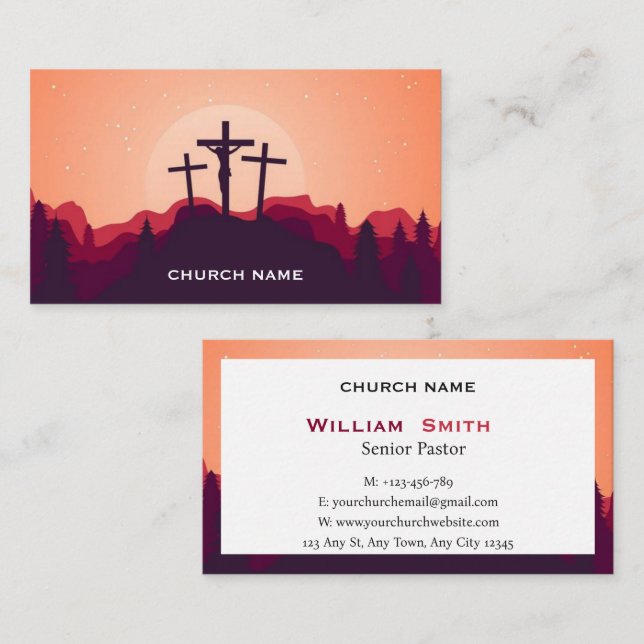 Calvary Sunset Pastoral Business Card Visitkort (Fram/baksida)