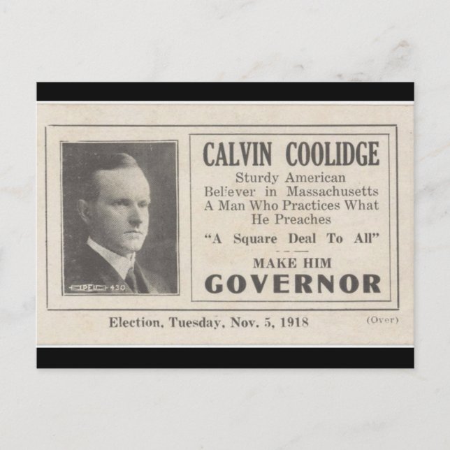 Calvin Coolidge för guvernör Vykort (Framsida)