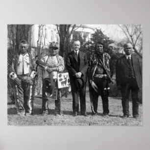 Calvin Coolidge med Osage indier fotograferar Poster