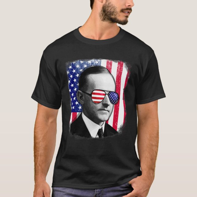 Calvin Coolidge US Flagga 4 juli T Shirt (Framsida)