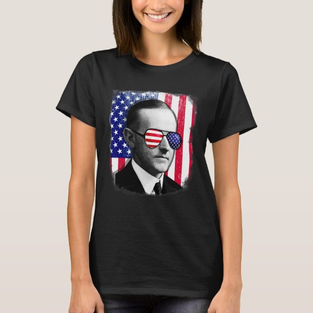 Calvin Coolidge US Flagga 4 juli T Shirt (Framsida)