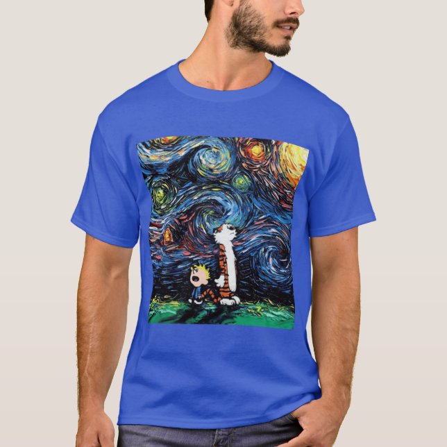 calvin hobbes starry night t shirt (Framsida)