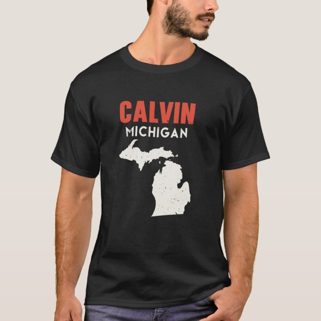 Calvin Michigan USA, USA, State America Travel Mic T Shirt (Framsida)