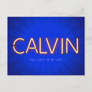 Calvin namn på det ljusnande neon ljus vykort