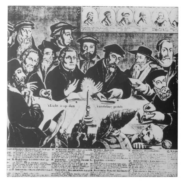 Calvin och Luther (gravyr) Kakelplatta (Framsidan)