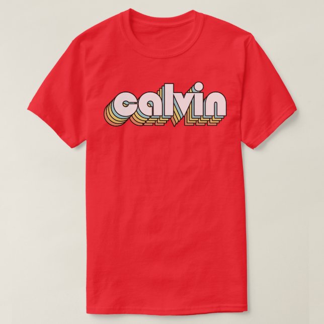 Calvin Retro Rainbow Typography Faded Stil T Shirt (Design framsida)