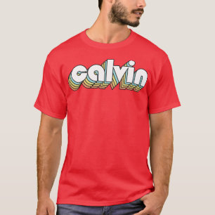 Calvin Retro Rainbow Typography Faded Stil T Shirt