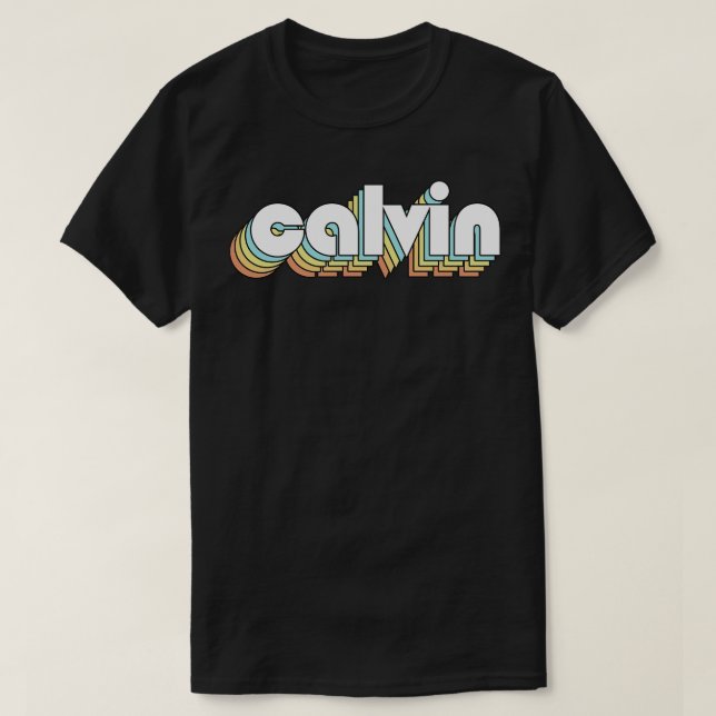 Calvin Retro Rainbow Typography Faded Stil T Shirt (Design framsida)