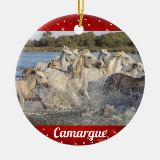 Camargue Vild White Horses Frankrike jul Julgransprydnad Keramik (Framsidan)