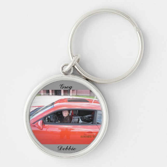 Camaro personlignyckelring rund silverfärgad nyckelring (Framsidan)