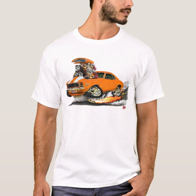 Camaro RS SS Orange-Vit bil 1969 T-shirt (Framsida)