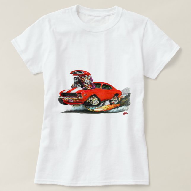Camaro RS SS Röd-Vit bil 1969 T-shirt (Design framsida)
