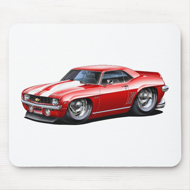 Camaro SS Röd-Vit bil 1969 Musmatta (Framsidan)