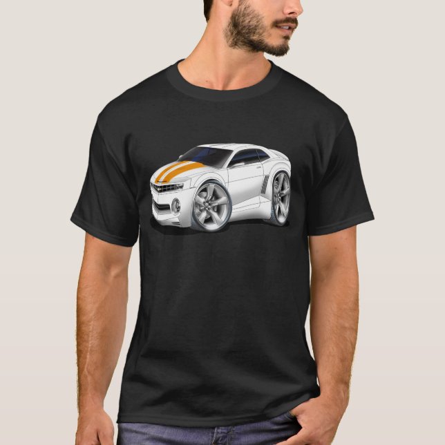Camaro Vit-Orange bil 2010-11 T-shirt (Framsida)