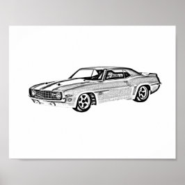 Camaro Z28 Black and White Illustration Poster