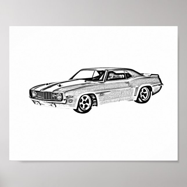 Camaro Z28 Black and White Illustration Poster (Framsidan)