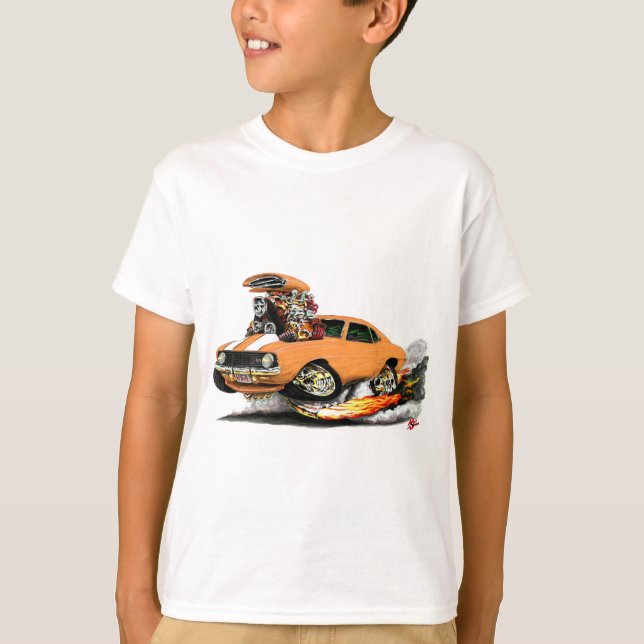 Camaro Z28 Orange-Vit bil 1969 Tee Shirt (Framsida)