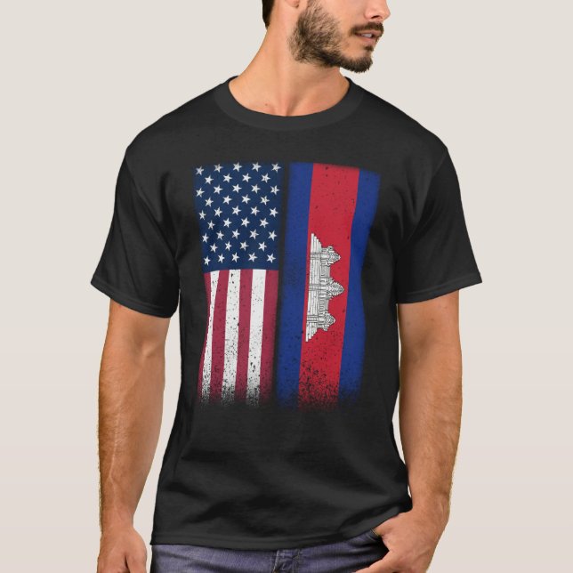 Cambodia Cambodia American Flags Proud USA Cambodi T Shirt (Framsida)