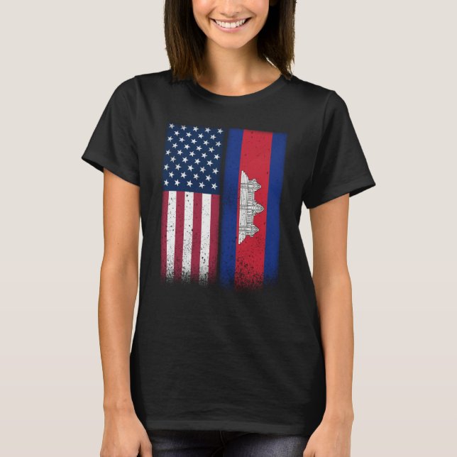 Cambodia Cambodia American Flags Proud USA Cambodi T Shirt (Framsida)