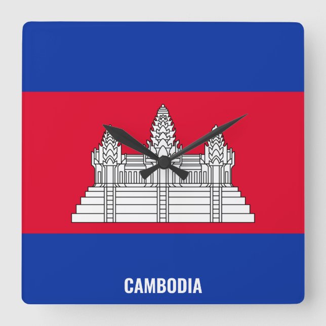 Cambodia Flag Dazzling Patriotic Fyrkantig Klocka (Framsida)