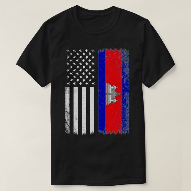 cambodian American Flag, funny khmer cambodian  T Shirt (Design framsida)