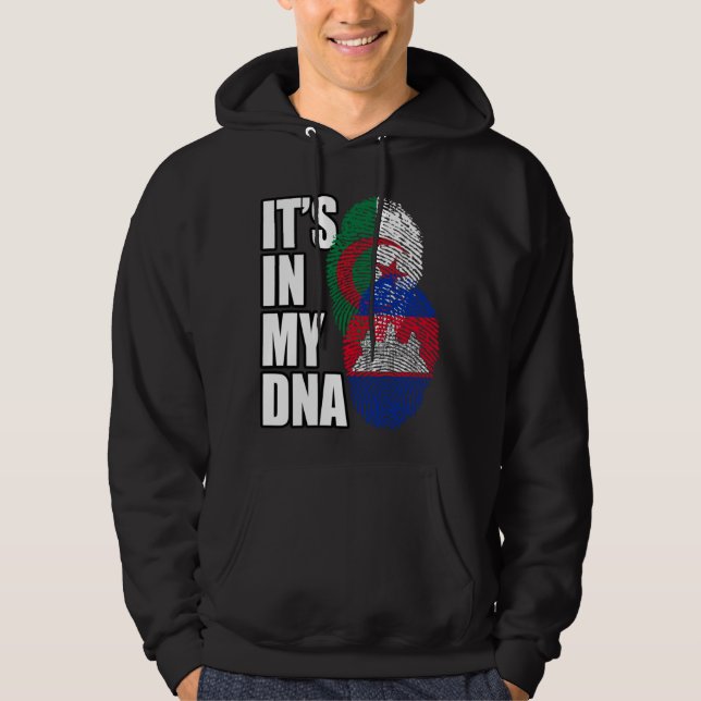 Cambodian And Algerian Mix DNA Flag Heritage Hoodie (Framsida)