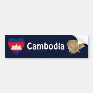 Cambodja flaggahjärta + Kartabildekal Bildekal