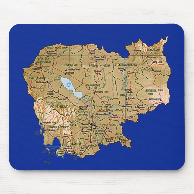 Cambodja karta Mousepad Musmatta (Framsidan)