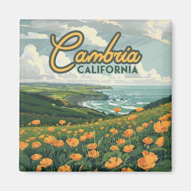 Cambria California Poppies Flowers Pacific Kusten Magnet (Framsidan)
