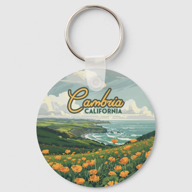 Cambria California Poppies Flowers Pacific Kusten Nyckelring (Framsida)