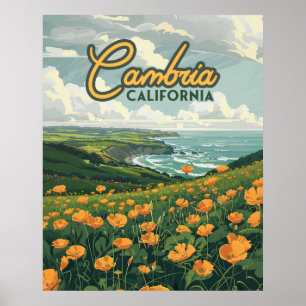 Cambria California Poppies Flowers Pacific Kusten Poster
