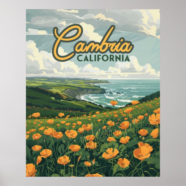 Cambria California Poppies Flowers Pacific Kusten Poster (Framsidan)