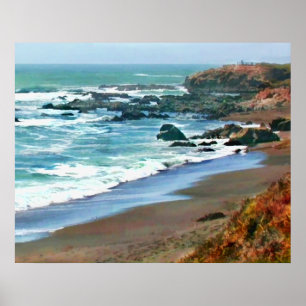 Cambria Kalifornien Shoreline i nedgången Poster