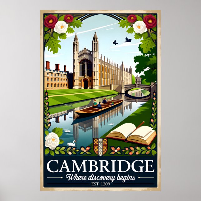 Cambridge England Retro Resemålning Affisch Konst (Framsidan)