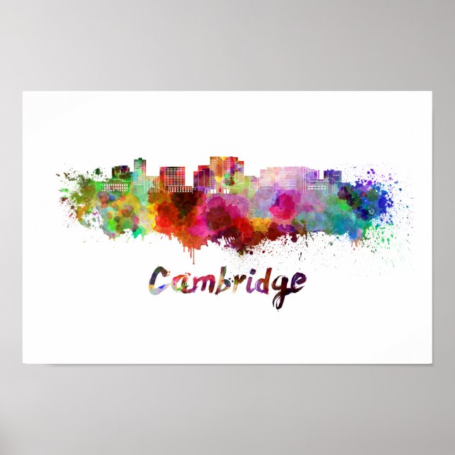 Cambridge MA skyline in watercolor Poster (Framsidan)