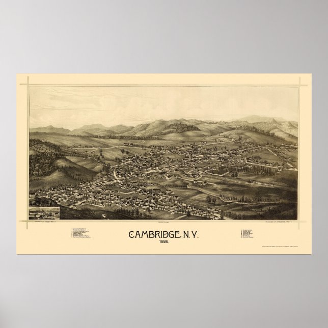 Cambridge, NY Panoramic Karta - 1886 Poster (Framsidan)