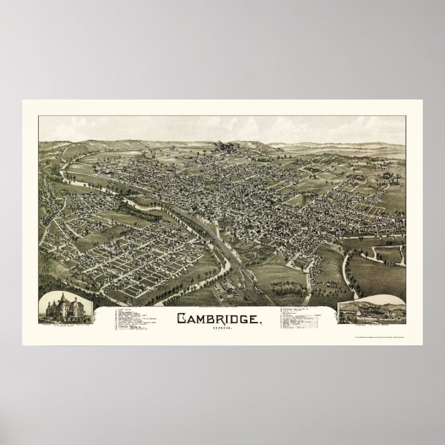 Cambridge, OH Panoramic Karta - 1897 Poster (Framsidan)
